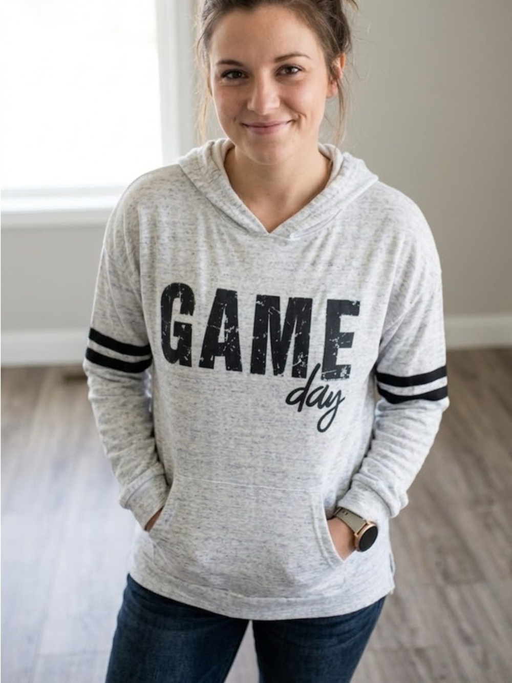 GAME Day Lightweight Hooded Pullover Sweatshirt - Light Gray with Black Accents
